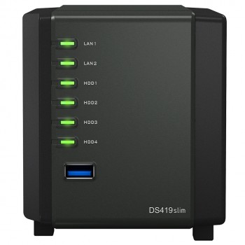 Сетевой накопитель SYNOLOGY "DS419slim", 4-bay 2.5", Marvell Armada 2-core 1.33GHz